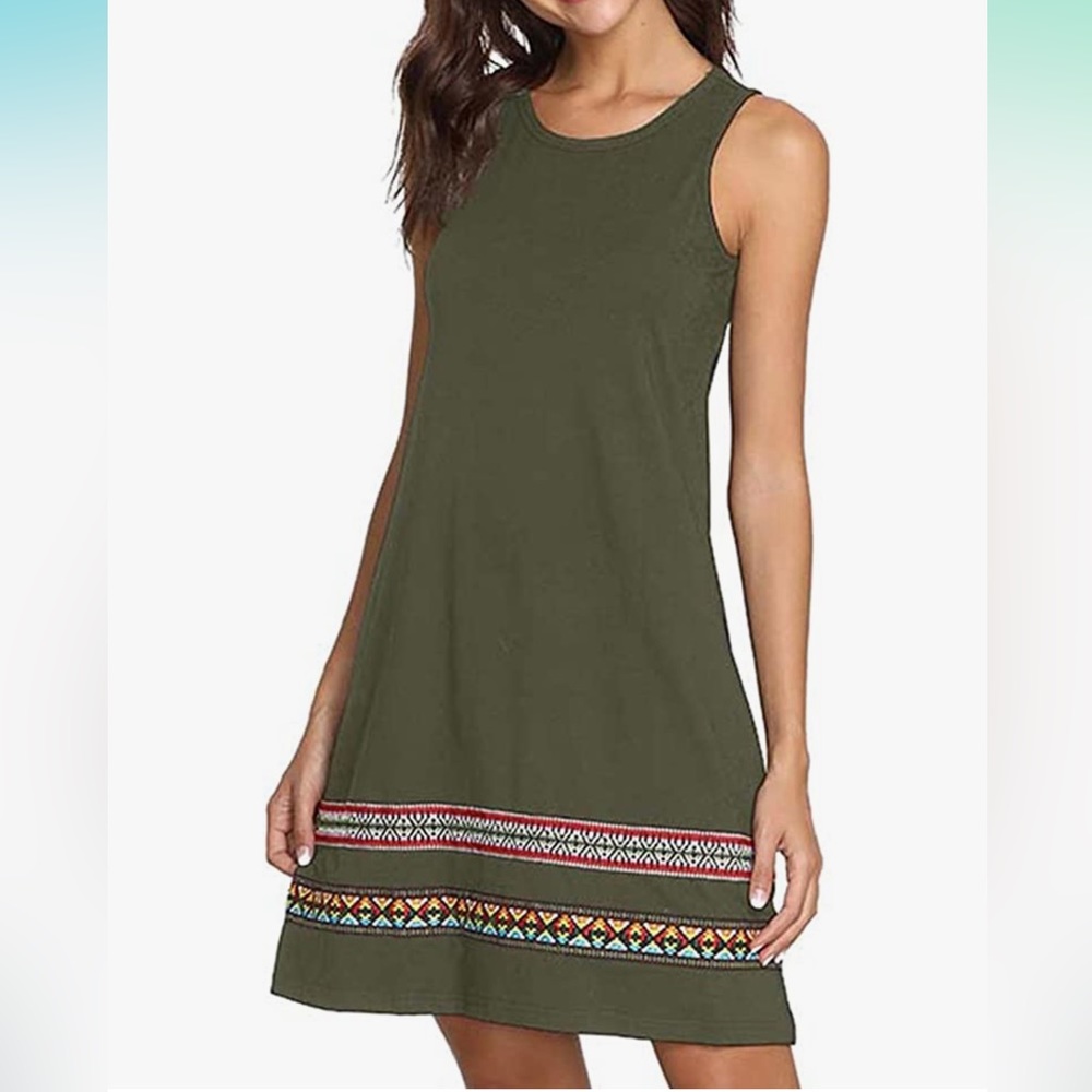 ROMWE Boho Embroidered Ribbon Hem
Sleeveless Loose Fit Knit Dress Medium NWT